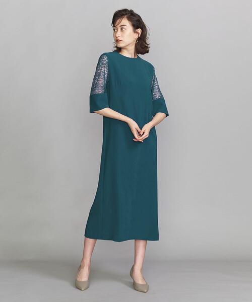 BY DRESS レース6分袖タイトロングドレス