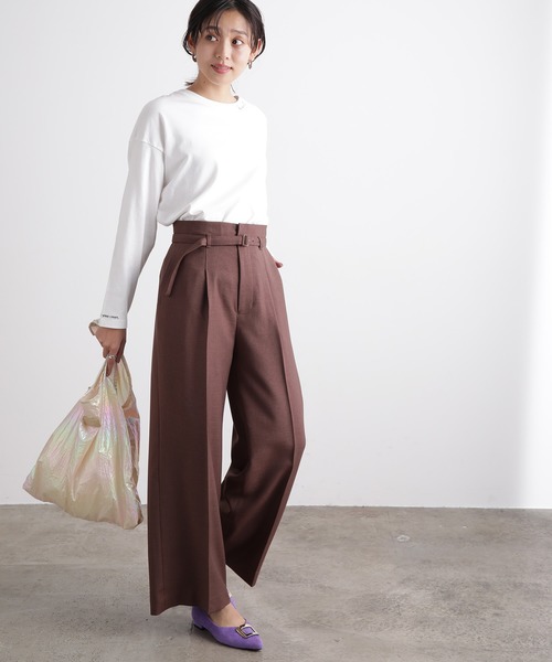 ウォッシャブルフラノセンタープレスワイドパンツ