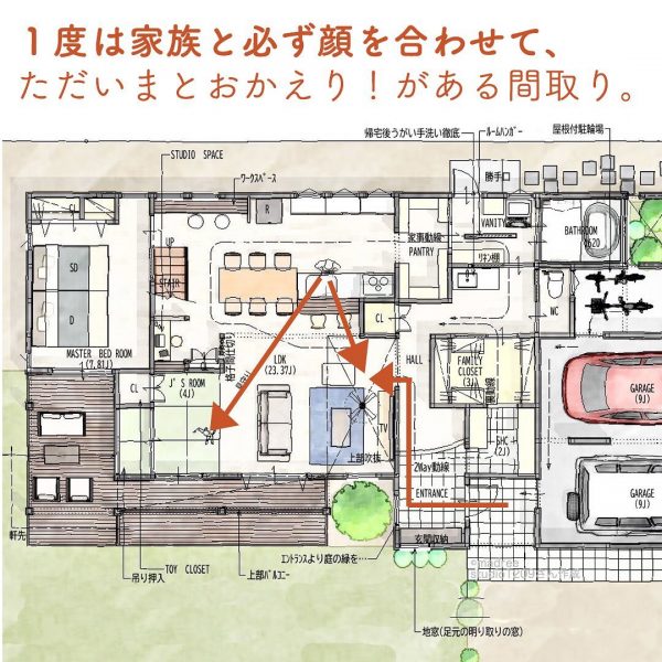 1度は家族と必ず顔をあわせて、ただいまとおかえり！がある間取り。