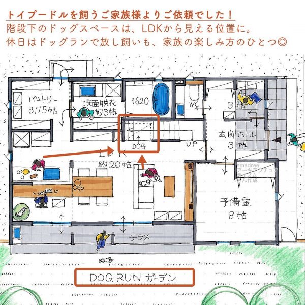 キッチンからの眺め◎わんちゃんを飼うご家族が住む間取り3