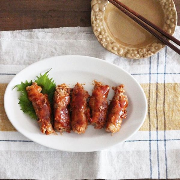 納豆は副菜で合う！えのきの甘辛肉巻き