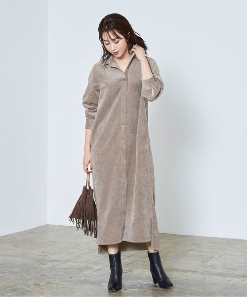 コーデュロイロングシャツワンピース