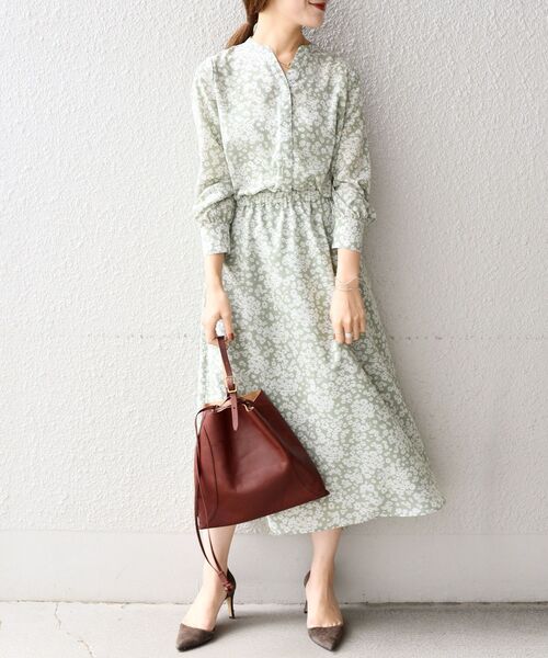 【先行】【WEB限定】【手洗い可能】プリントロングスリーブVネックワンピース◆