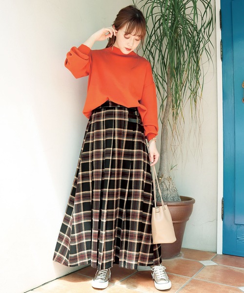 《インスタグラマーてらさん着用》【20秋冬新着】合皮ベルトデザインプリーツスカート