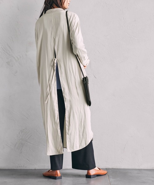 バンドカラーバックスリットロングシャツワンピース