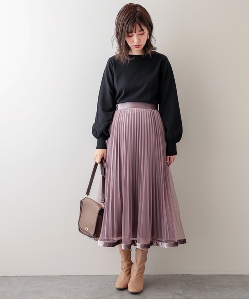 裾ベロアパイピングチュールプリーツスカート
