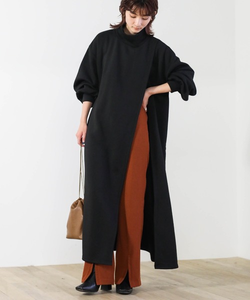 2020 A/W ハイネックスリットデザインワンピース/ハイネック裏起毛バルーンスリーブワンピース