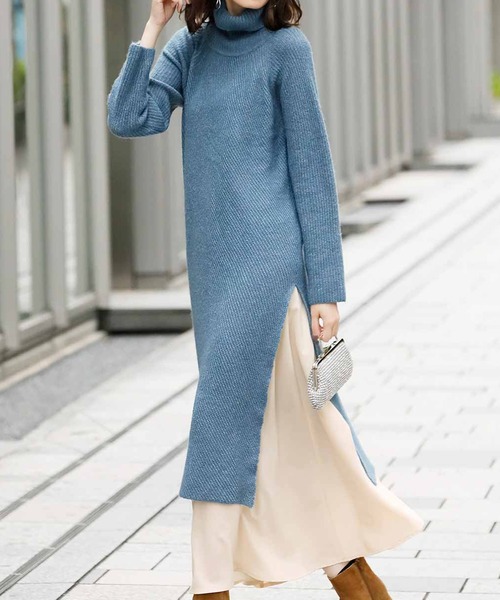 IEDIT 簡単レイヤードで旬バランスがかなうななめ柄タートルニットワンピースセット