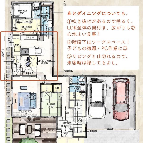 カゼをひかないように、帰宅後手洗いうがい間取り。3