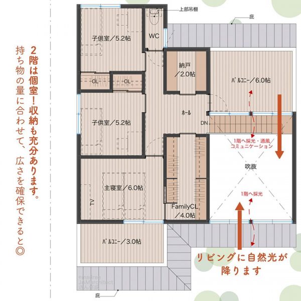 朝の身支度がしやすい◎少し広めの洗面スペース間取り。4