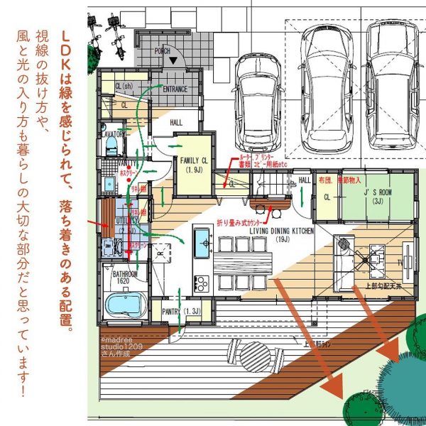 緑を感じながら暮らす！コンパクトな家事動線のある間取り。2