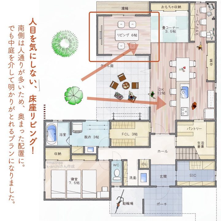 プライベートにくつろぐ空間！中庭から光を取り込む間取り。2