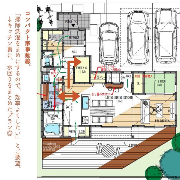 緑を感じながら暮らす！コンパクトな家事動線のある間取り。3