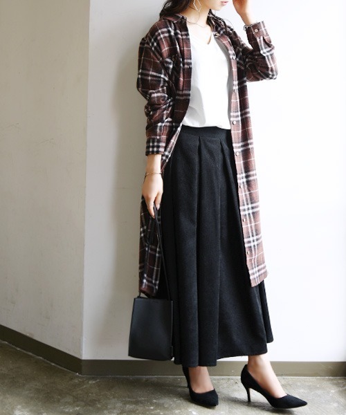 ネルチェックロングシャツワンピース