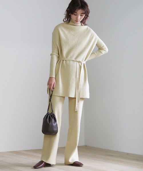 2020A/W レイヤードニットセットアップ/リブニットベスト&タートルニットトップス&ニットパンツ3点セット/ニットアップ