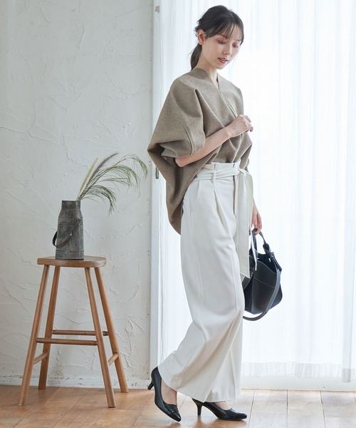 裏起毛あったかハイウエストワイドパンツ
