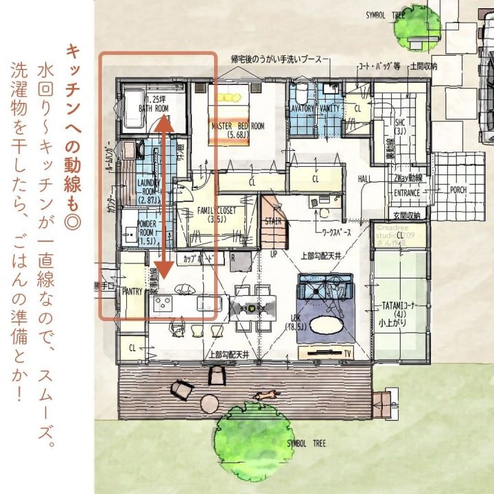 お風呂に入ったらすぐ寝る！主寝室が１階の平屋風間取り。3