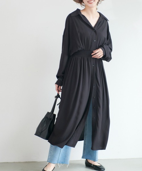 ウエストシャーリングシャツワンピース