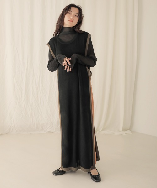 【WEB限定】配色ニットロングベスト