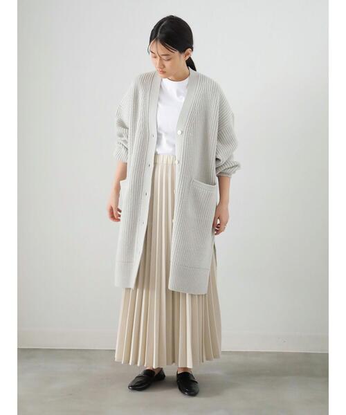 Vネック片畔ニットロングカーディガン ・●