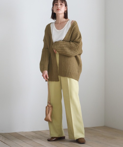2020 A/W ローゲージシンプルニットカーディガン/ルーズシルエットボリュームスリーブ羽織カーディガン