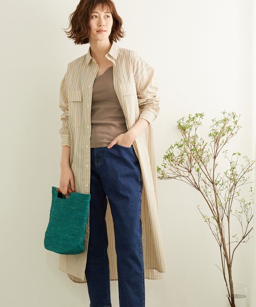 ストライプロングシャツワンピース