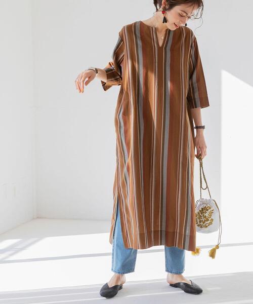 Market(マーケット)ストライプクルタワンピース
