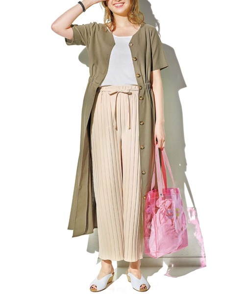 GeeRAストレッチプリーツワイドパンツ