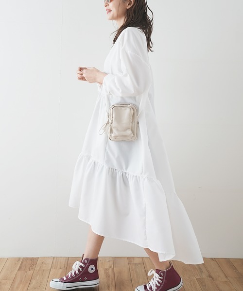 ワイドフリルロングシャツワンピース