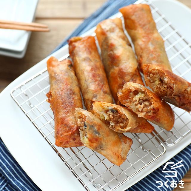 ミニ春巻き、なす、春雨。