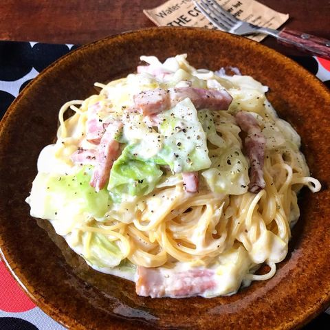 キャベツとベーコンの味噌チーズクリームスパゲティ