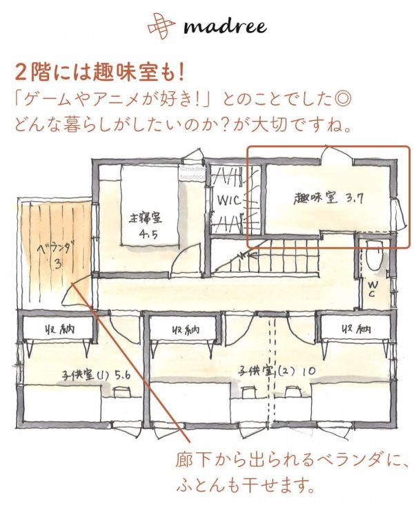 ベビーカーをそのまま置ける！土間収納が凹んだ間取り。5