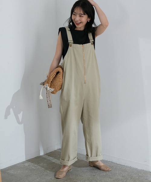 フロントジップサロペットパンツ