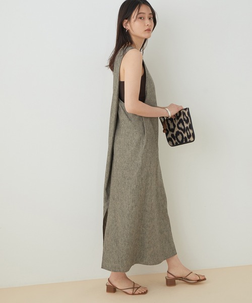 キャミ付きバックツイストリネンワンピース