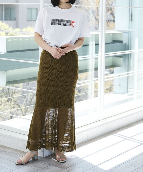 透かし柄ニットマーメイドスカート
