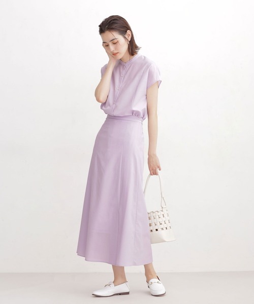 ロングシャツ×フレアスカート セットアップ