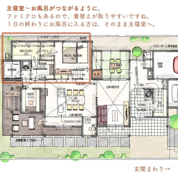 寝る前にお風呂に入れる！水回りと主寝室がつながる間取り。2