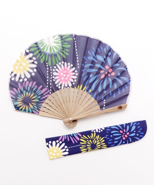 【カヤ】夏の風物詩 花火扇子 袋付き