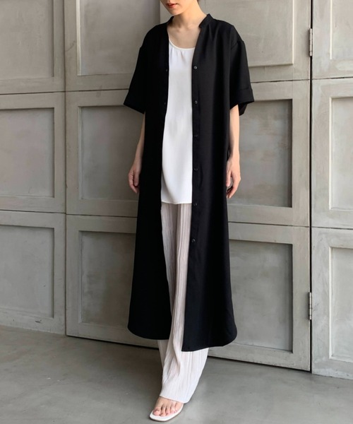リネンライクロングシャツワンピース