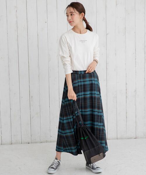 チェックロングフロントプリーツスカート