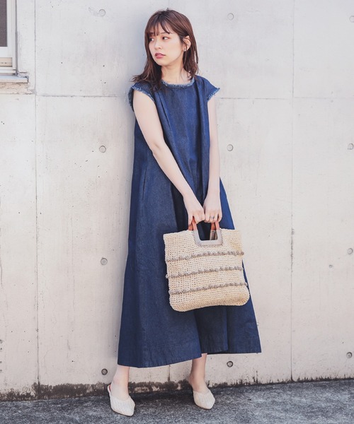 綿麻フリンジテントラインワンピース
