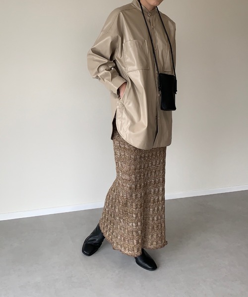 エコレザーバンドカラーシャツジャケット