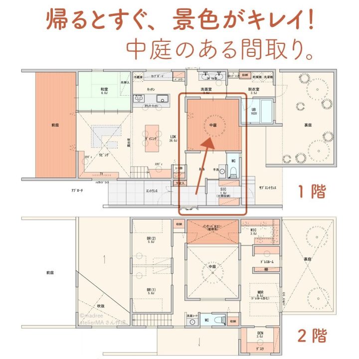 帰るとすぐ 景色がキレイ 中庭のある間取り Folk