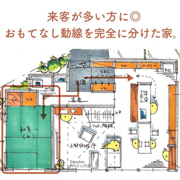 来客が多い方に◎おもてなし動線を完全に分けた家。