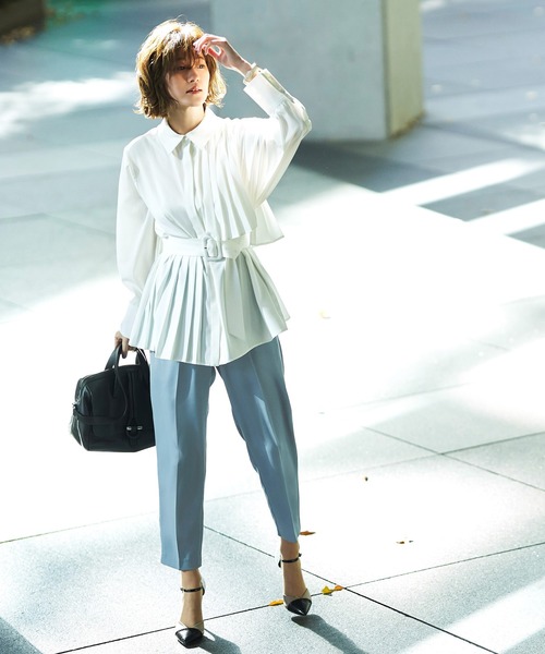 プリーツロングシャツ&パンツセットアップ