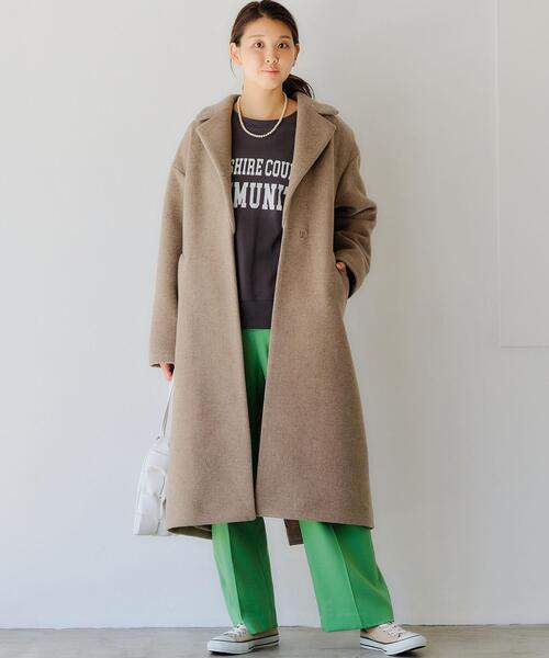 ロングコート×センタープレスワイドパンツ