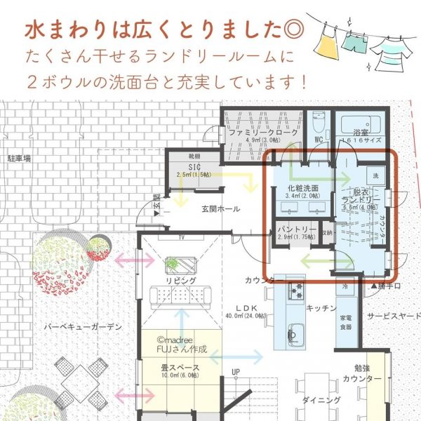 キッチンが家の中心！家事動線が最短距離の間取り。3