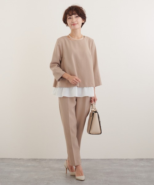 レイヤード風トップス・パンツ フォーマルスーツセットアップ