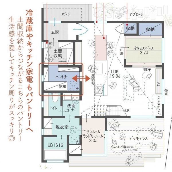 部屋干しでもカラッと快適！サンルームのある間取り4