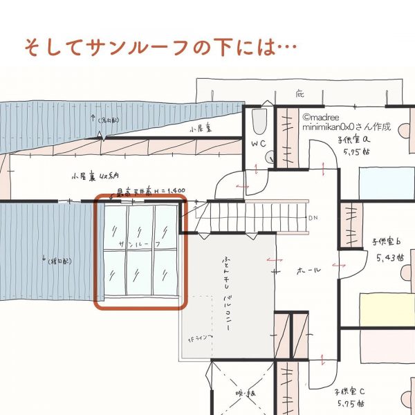 2階から直接小屋裏収納へ！ズボラさんでも片付けしやすい間取り。5